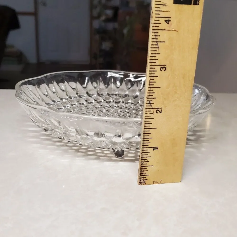 Vintage Anchor Hocking 3-Toed Footed Clear Hobnail Candy Dish Bowl.